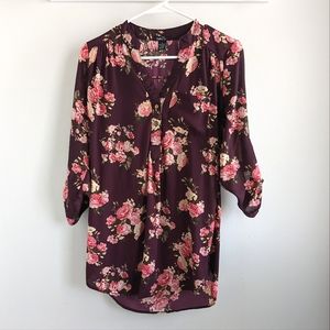 Rue 21 - Burgundy Floral Tunic Blouse